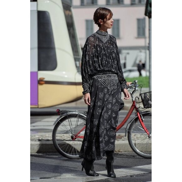 NWT Zara black & white embroidered beaded printed midi dress, M - Picture 8 of 16